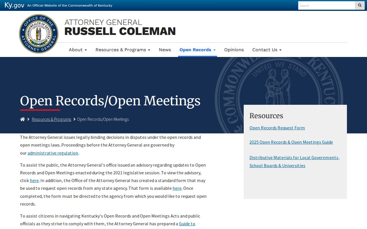 Letcher County criminal record Kentucky open records guidance