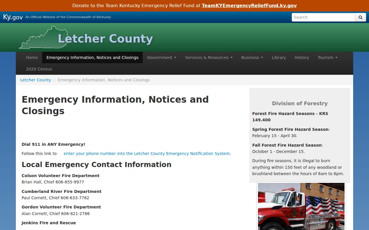 Letcher County arrest lookup official emergency agency contacts