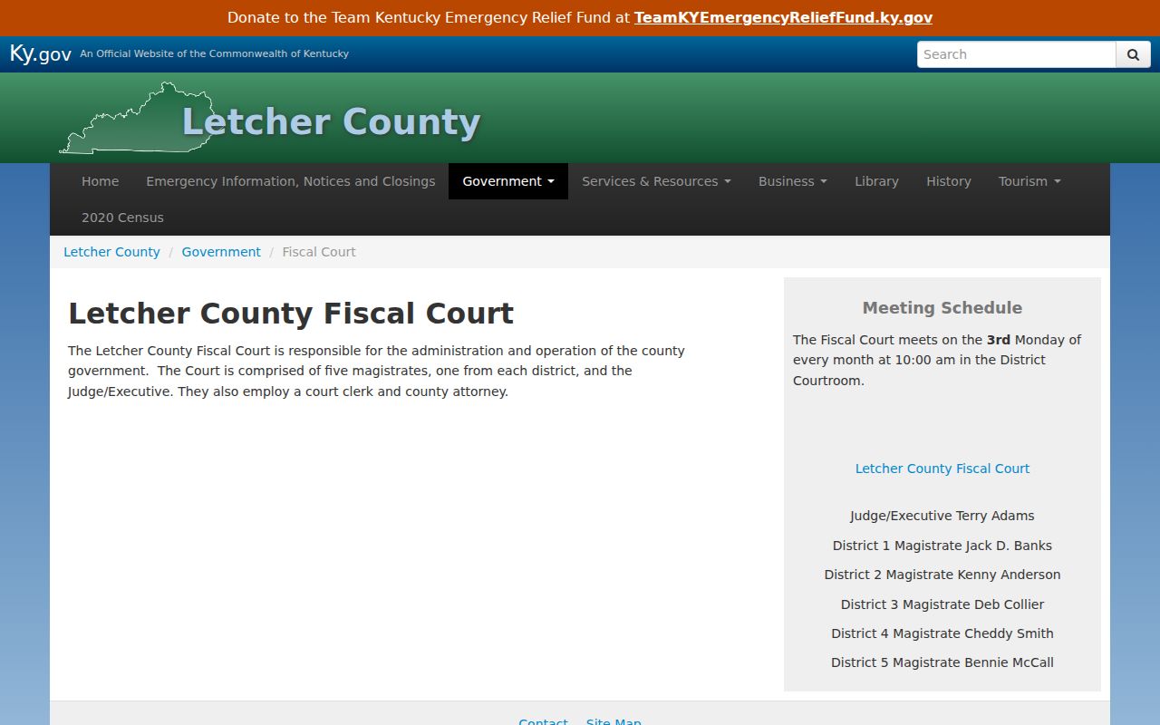 Letcher Fiscal Court information near Whitesburg criminal records offices